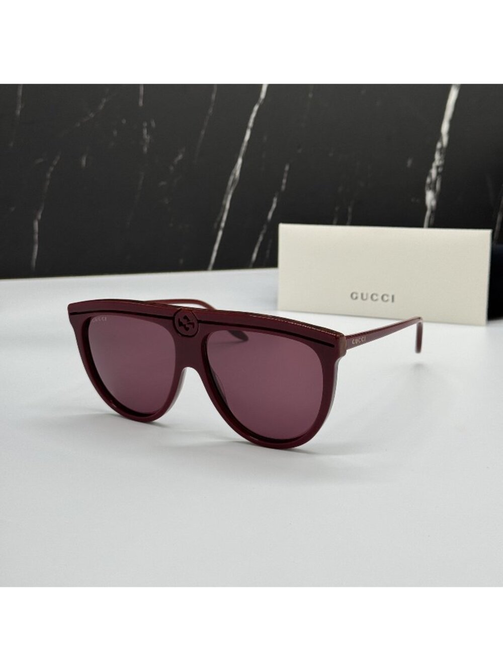 Gucci GG0732S 003 Burgundy Shield Sunglasses Authentic NEW